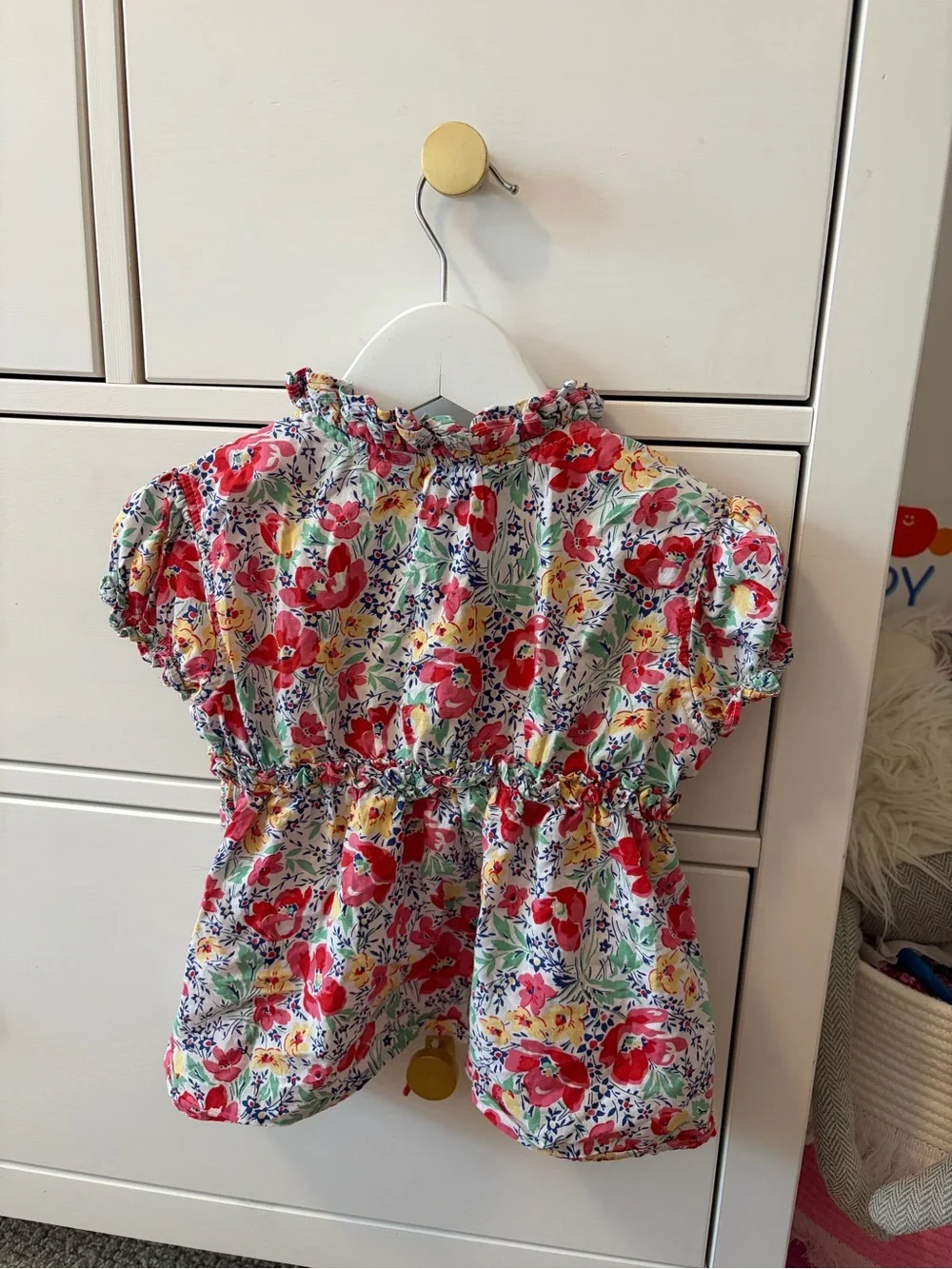 Ralph Lauren Girls 4 4T Red Floral Blouse Navy Polo Logo Preppy Top